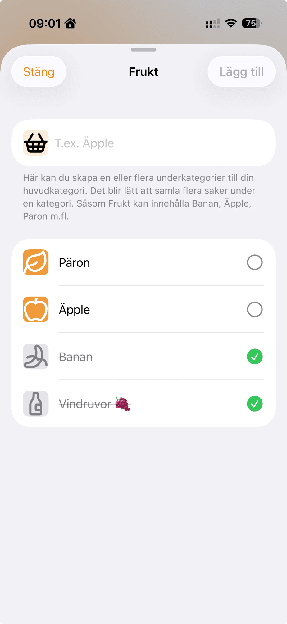 Undervaror under Frukt: Päron, Äpple, Banan och Vindruvor